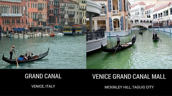 Grand Canal in Venice, Italy versus Venice Grand Canal Mall in McKinley Hill, Taguig City