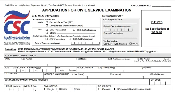 civil service exam application form