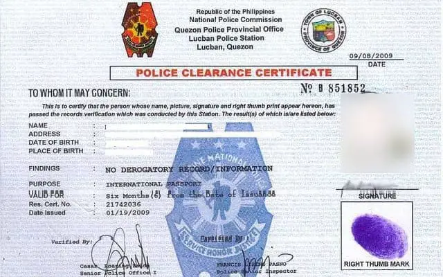 police clearance sample philippines