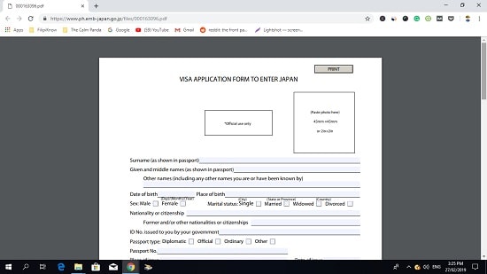 japan visa application form