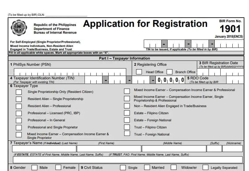 bir form 1901 sample