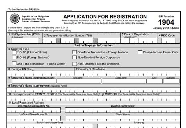 How To Register As A One Time Taxpayer With BIR Form 1904 FilipiKnow