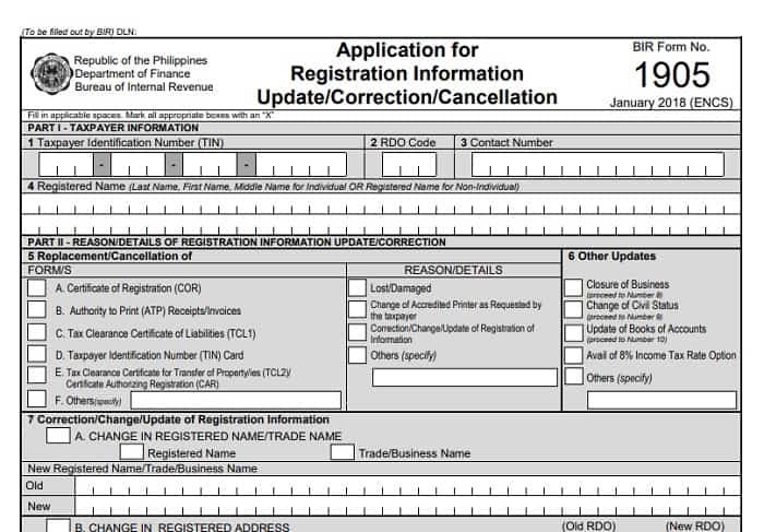 bir form 1905 sample