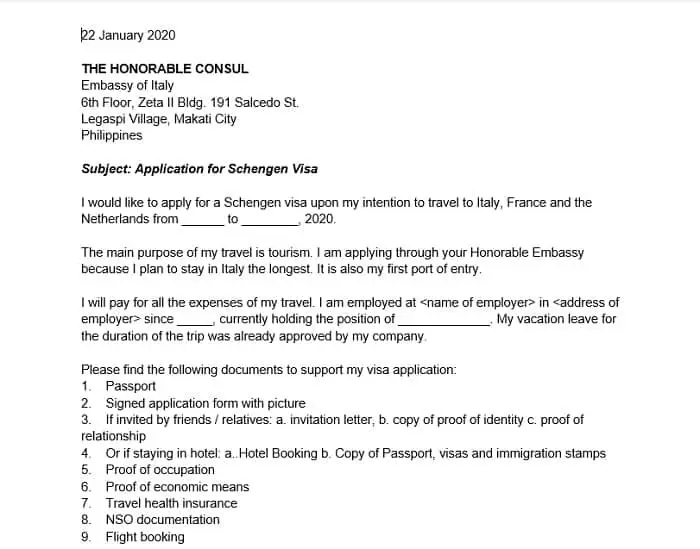 Introduction Letter For Schengen Visa