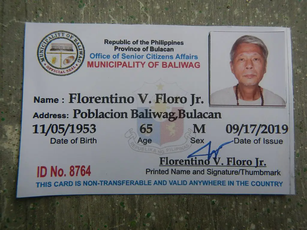 senior citizen id card sample
