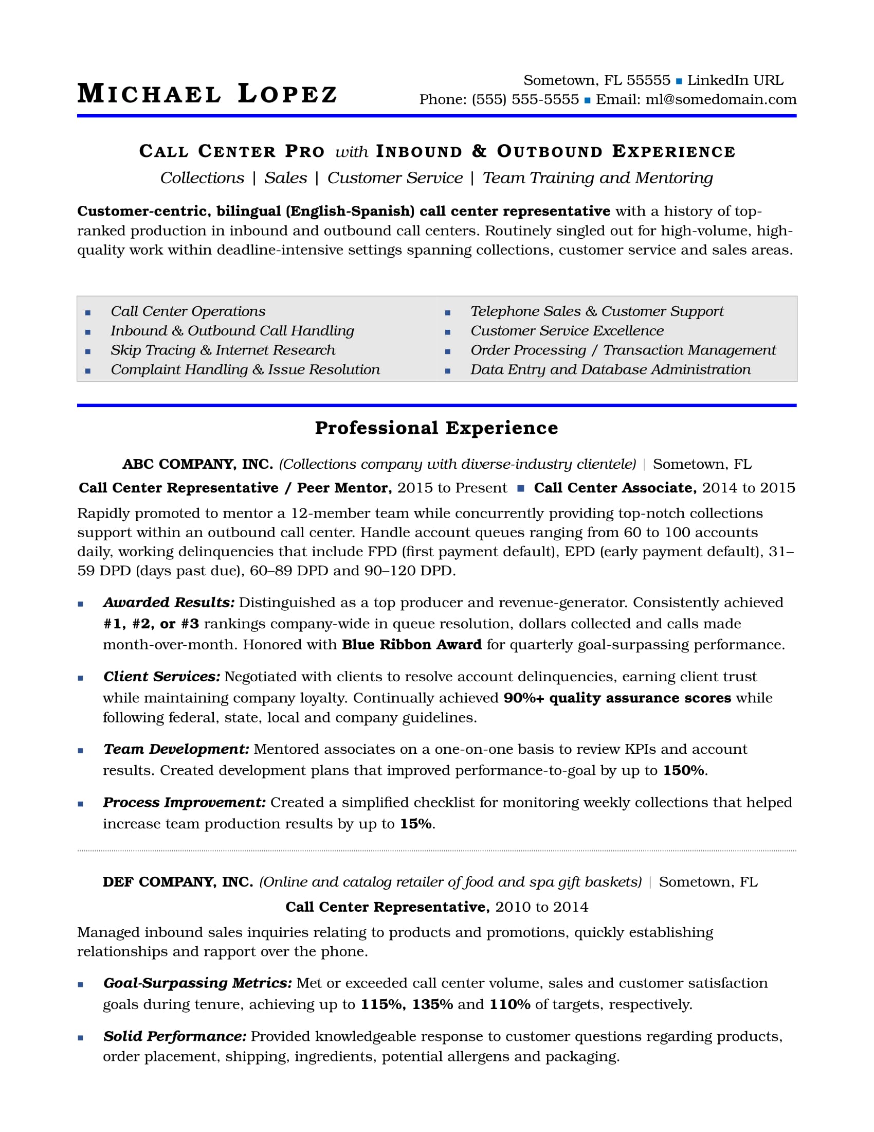 Resume Sample For Call Center Agent Without Experience