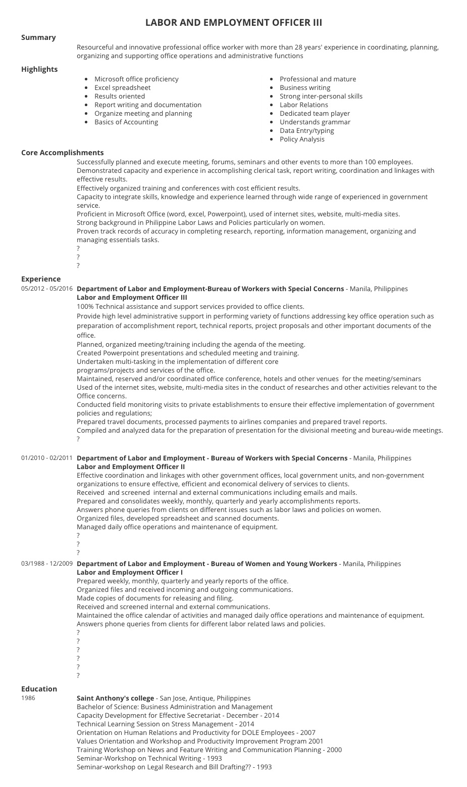 Resume Samples for Government Job Application in the Philippines