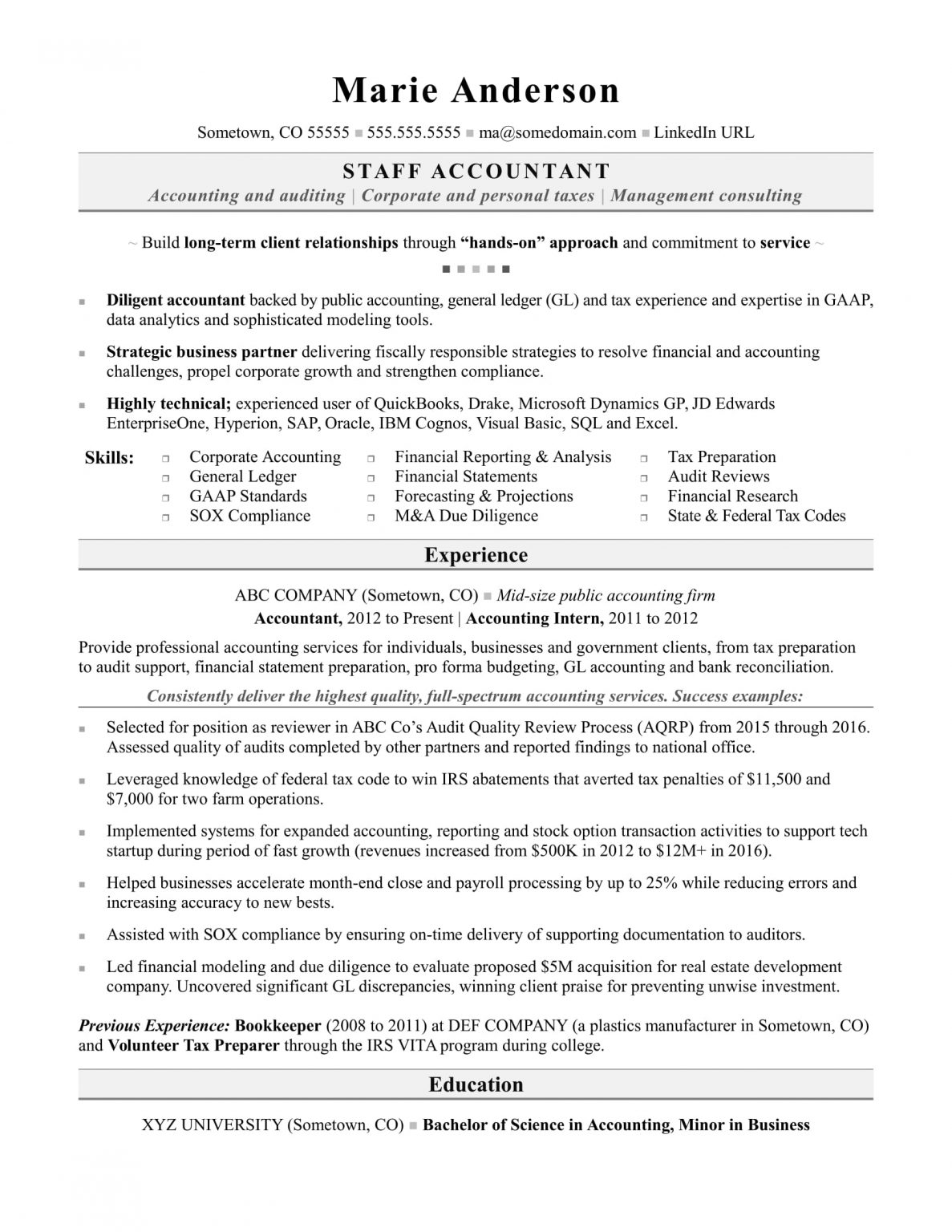 Summary For Cv For Accountant