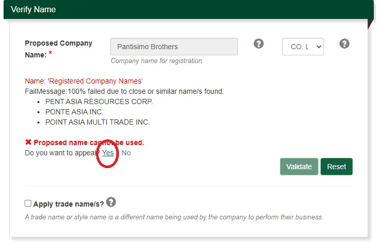 how to appeal a rejected proposed sec company name