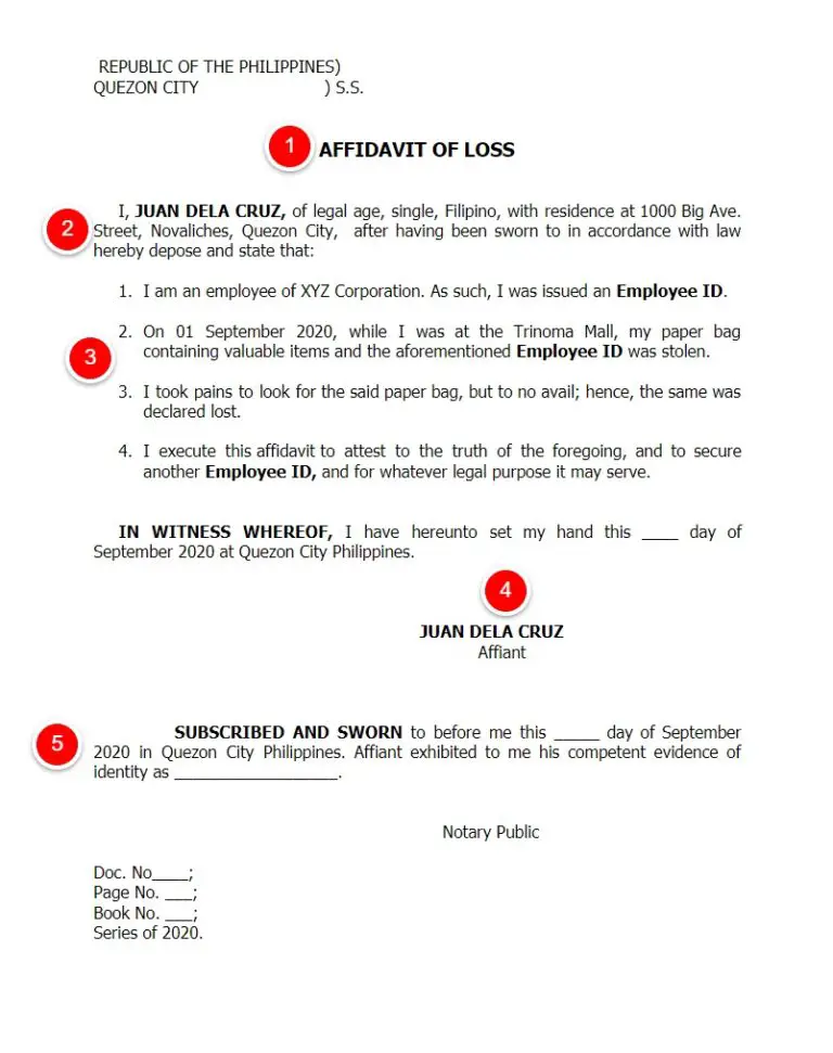 Free Template Affidavit Of Loss