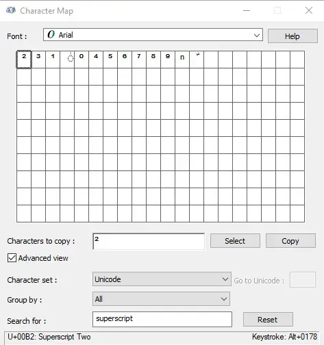 how to write squared symbol