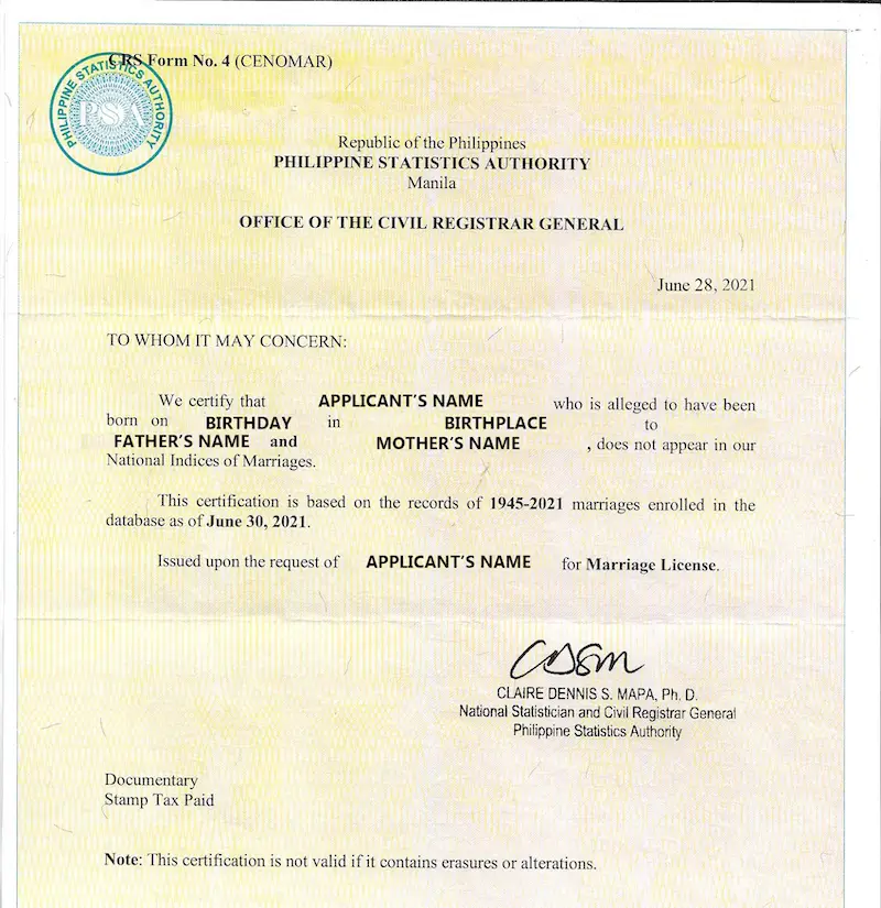 How To Get A CENOMAR In The Philippines (Certificate Of No Marriage