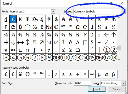 shortcut key for peso sign in microsoft word