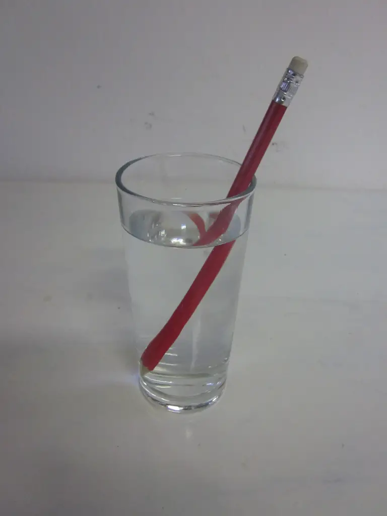 Pencil in glass of water showing refraction