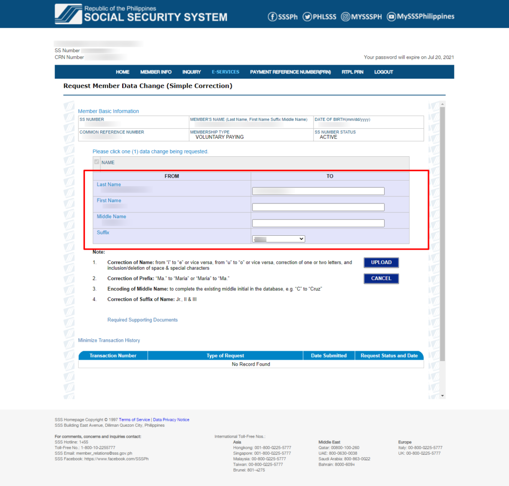 how to request sss member data change 1