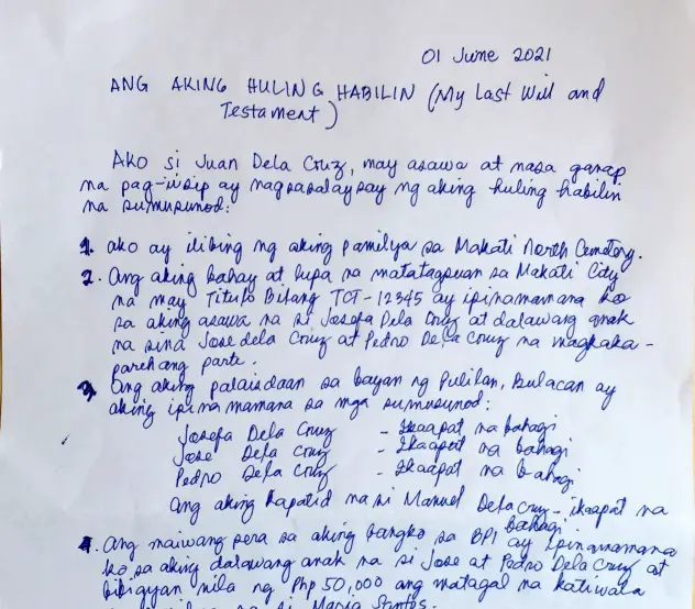 Sample Of Last Will And Testament Philippines