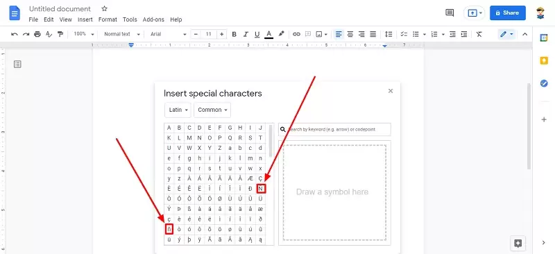 how to type enye on google docs