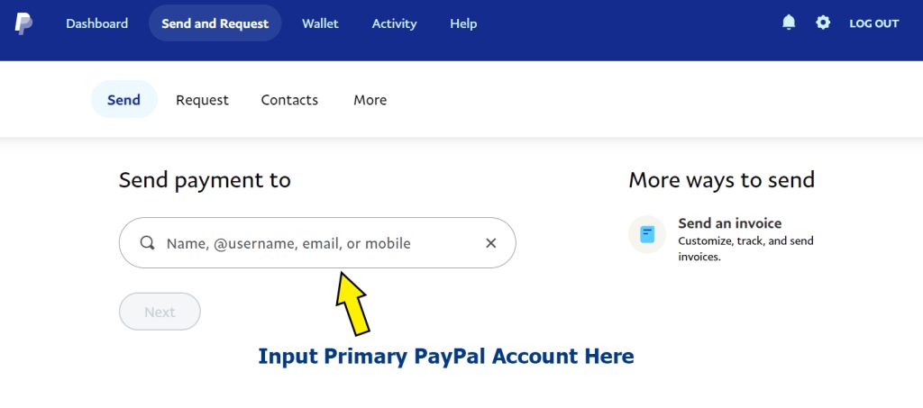 Putting the email connected to Primary Paypal Acoount