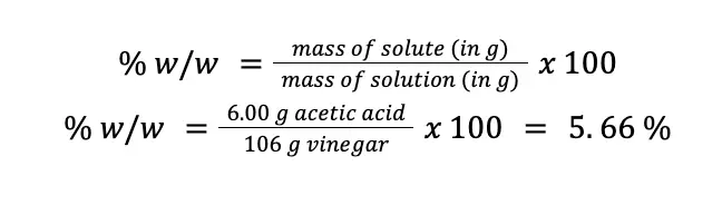 percentage composition of acetic acid in w:w