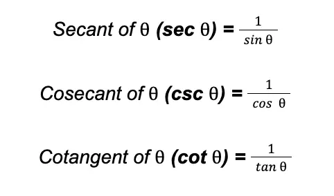 secant, cosecant, and cotangent function values of a central angle