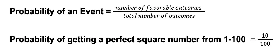 theoretical probability of getting a perfect square number from 1-100