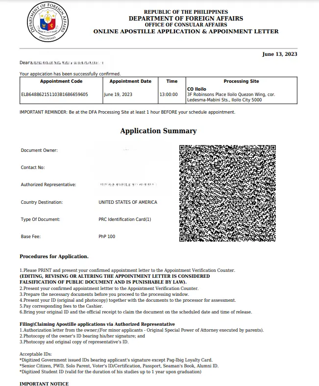 Online Apostille Application & Appointment Letter