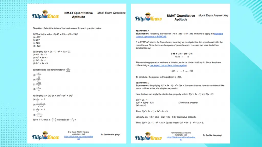 printable math mock exam