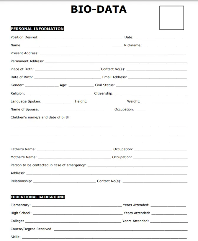 Printable Biodata Form Philippines Pdf Free Download Filipiknow 7053