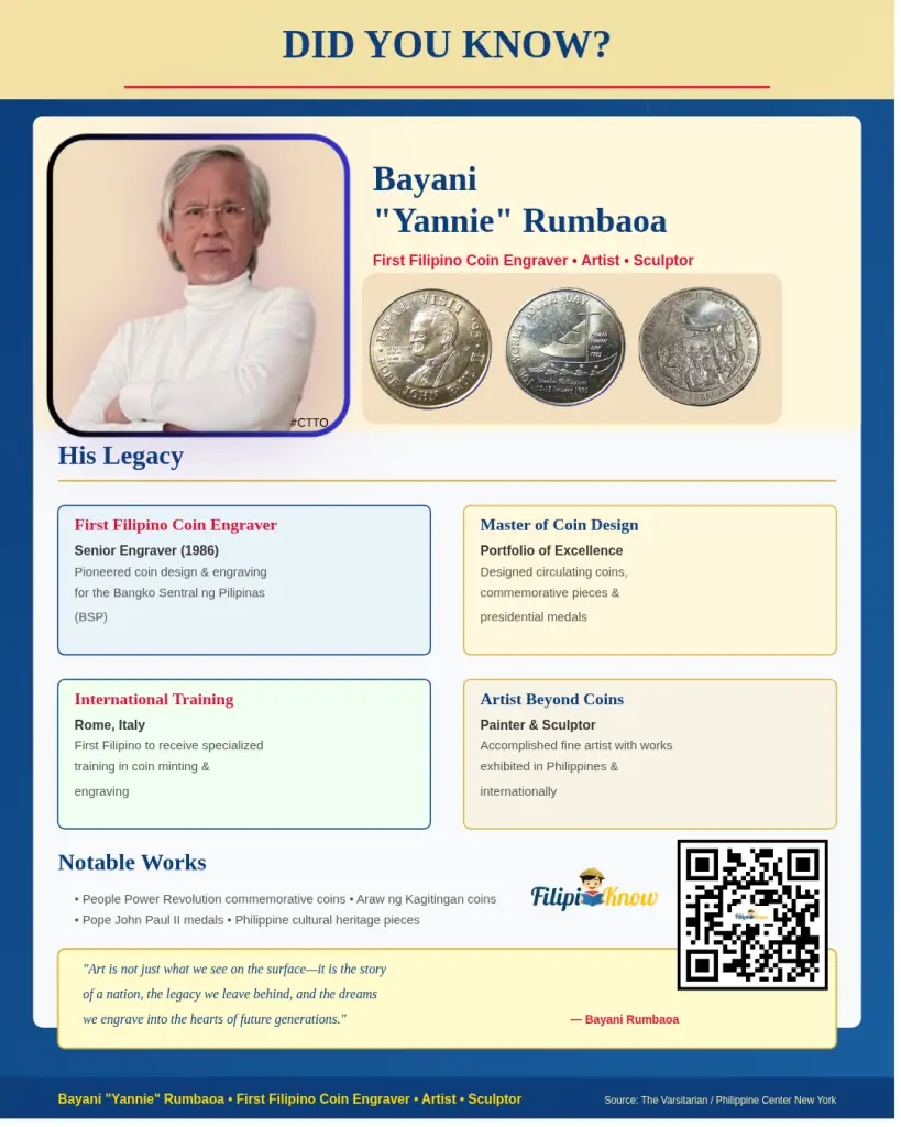Bayani Rumbaoa2 DID YOU KNOW Bayani "Yannie" Rumbaoa? The Filipino Artist Who Engraved the Nation's Legacy into Every Coin.